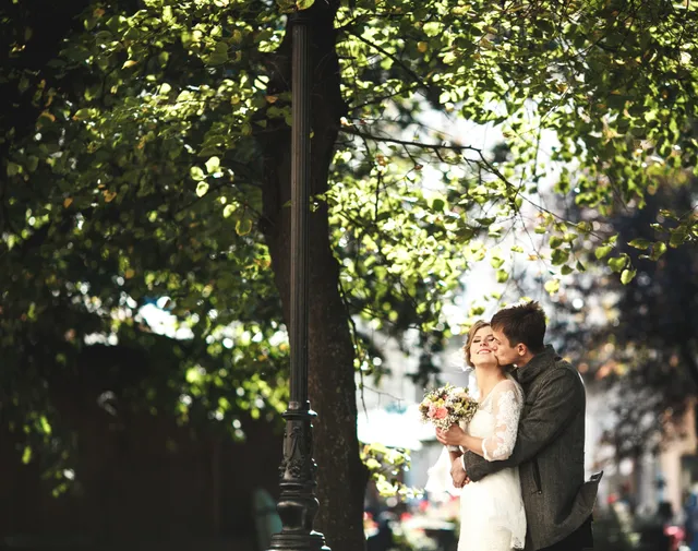 A couple sharing an intimate embrace